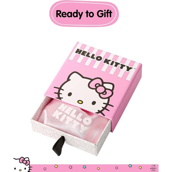 Hello Kitty Gold Hoop Earrings with Pave Crystals, Pink Enamel Bow, 18k Gold Fin - Picture 6 of 6